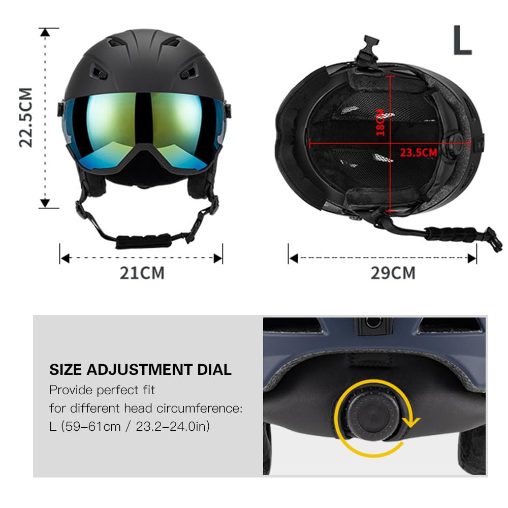 Lixada Casco de esquí Integrado Casco de Snowboard para Hombres y Mujeres con Gafas de Visera extraíbles