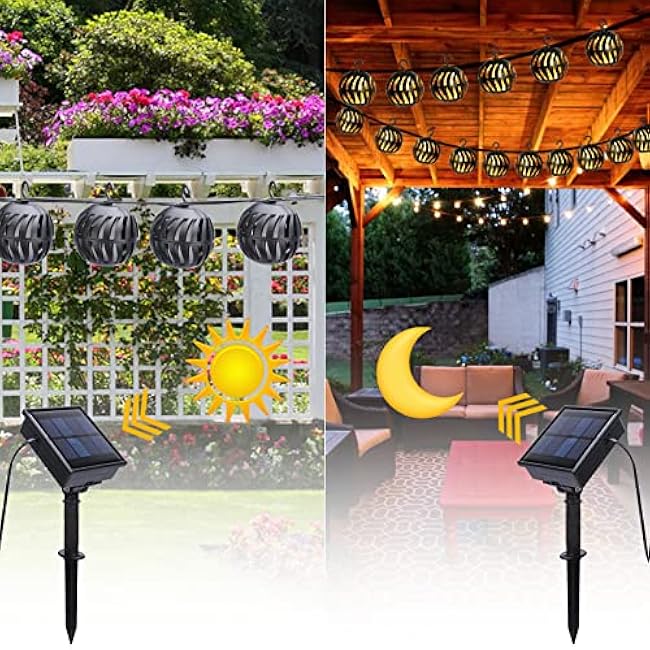 Outdoor Solar Flickering Flame String Lights - 10 Globe Waterproof Decorative Hanging Patio Lights for Garden, Backyard, Party, Halloween Decor, 17FT