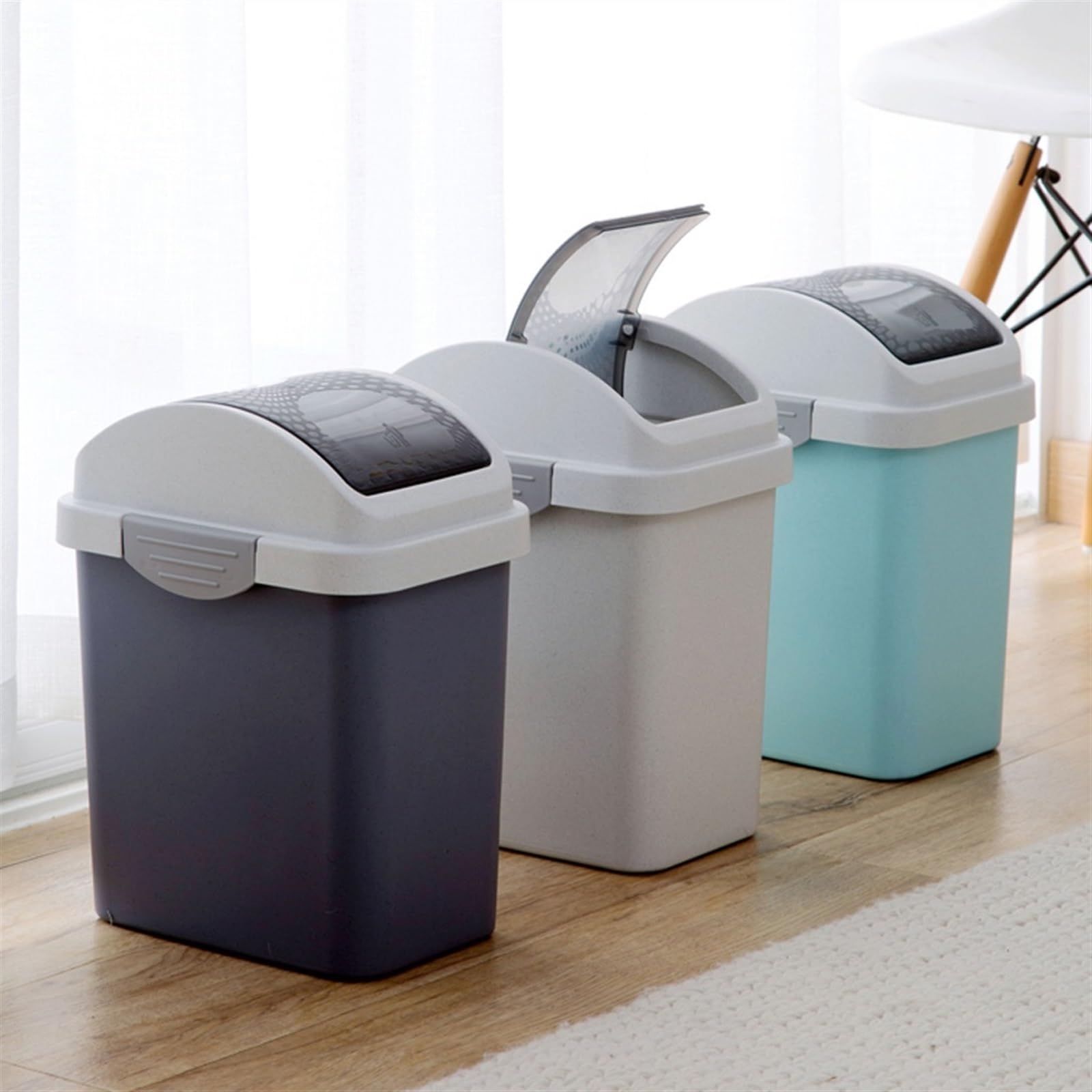 bidoni per la cucina 12l Coperchio basculante Bagno Pattumiera Casa Soggiorno Camera da letto con coperchio Coperchio ribaltabile rettangolare di grande capacità bidoni per la polvere per la cucina(Gr