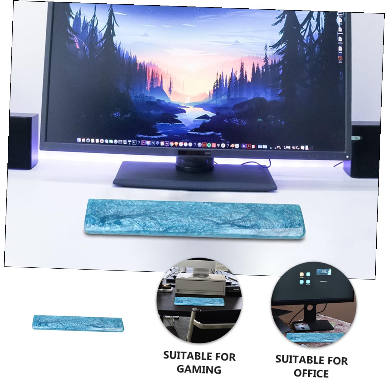MAGICLULU Poggia Polsi per Tastiera Blu in Resina Epossidica, Supporto Elastico per Sollievo dal Dolore, Accessorio da Gaming per Scrivania