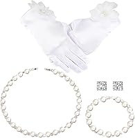 Vista 1 de Newcotte Juego de 4 Collares de Perla para Niñas Pequeñas, Niñas en Edad Preescolar, Joyería para Comunión, Guantes para Navidad, Fiesta de Té, Boda