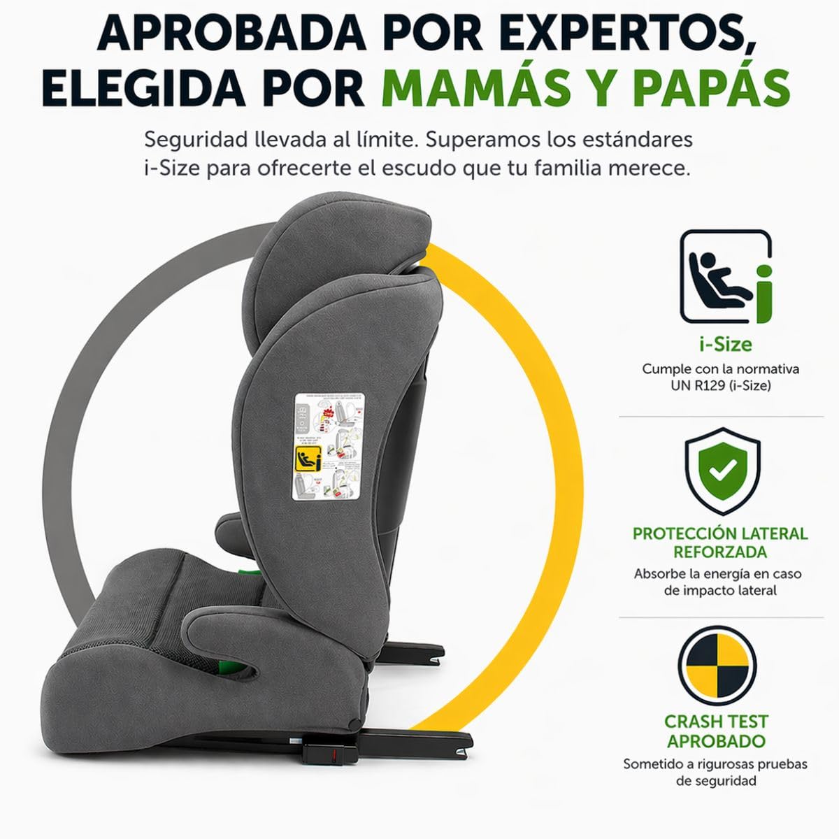 First Step Explorer Fix Silla Coche Niño i-Size (100-150 cm), Grupo 2/3 ISOFIX, Reposacabezas 13 Posiciones, Reclinable, Protección Lateral SPS, De 3,5 a 12 Años, Convertible en Alzador, Gris