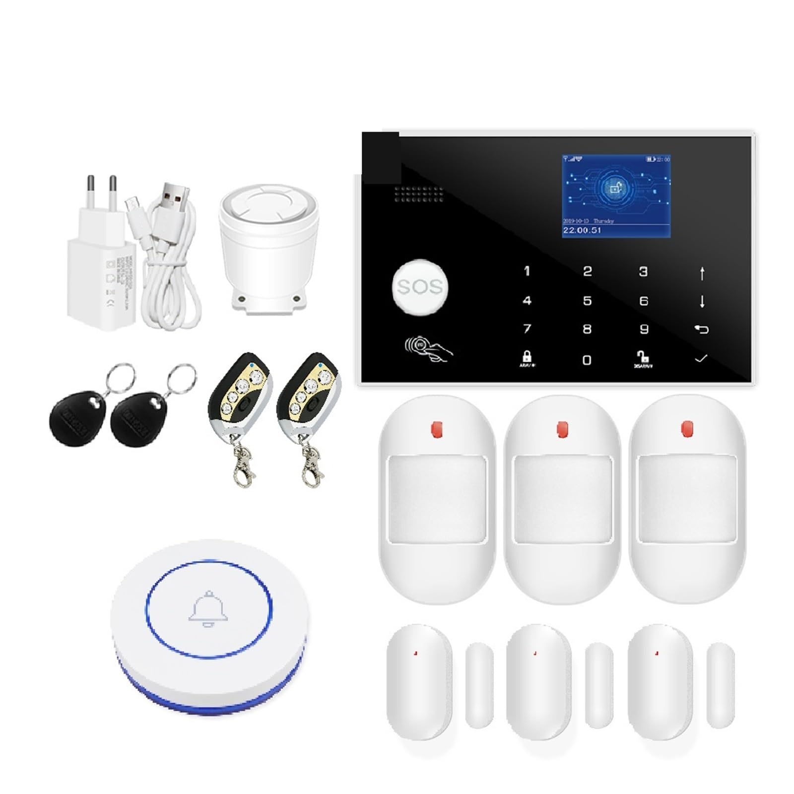 Smart Alarm gsm 433 MHz Allarme di Sicurezza Kit Antifurto Domestico TFT da 2,4 Pollici Funziona(Set 6)