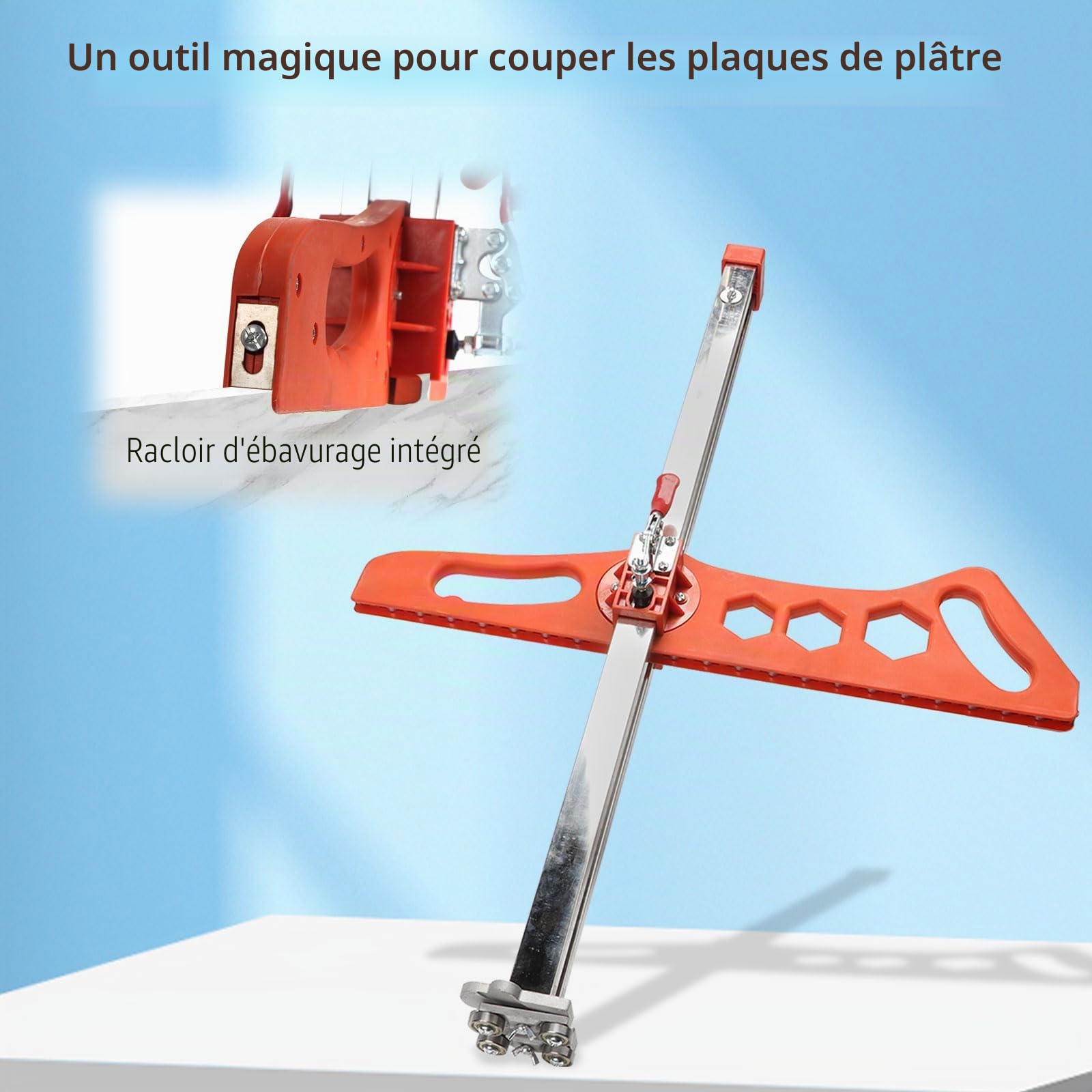 Outil de Coupe de Cloison SèChe,Coupe-Plaque de PlâTre Pliable Avec PoignéE Pivotante en Aluminium,Largeur de Coupe de 1.5 à 60 Cm,Pour Cloisons SèChes,Travail Du Bois et Bricolage