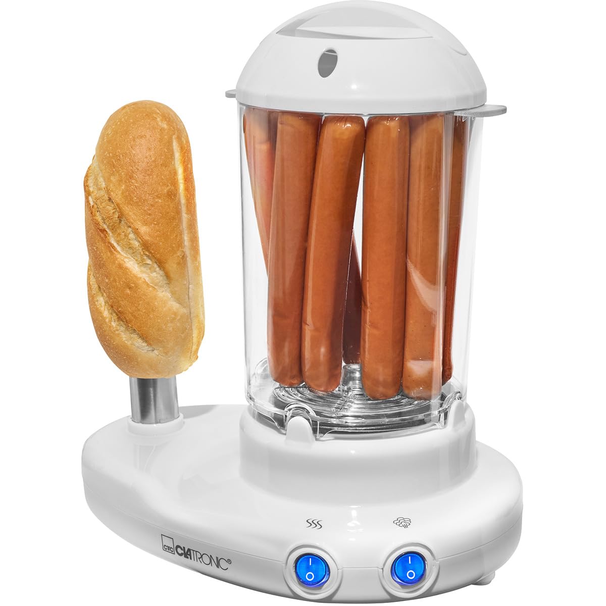 Clatronic 2in1 Hot Dog Maker & Egg Cooker | Set Hotdog Maker pour 1-14 saucisses | Egg Cooker pour jusqu'à 6 œufs | avec broche chauffante en acier inoxydable | avec gobelet gradué et pic à œufs