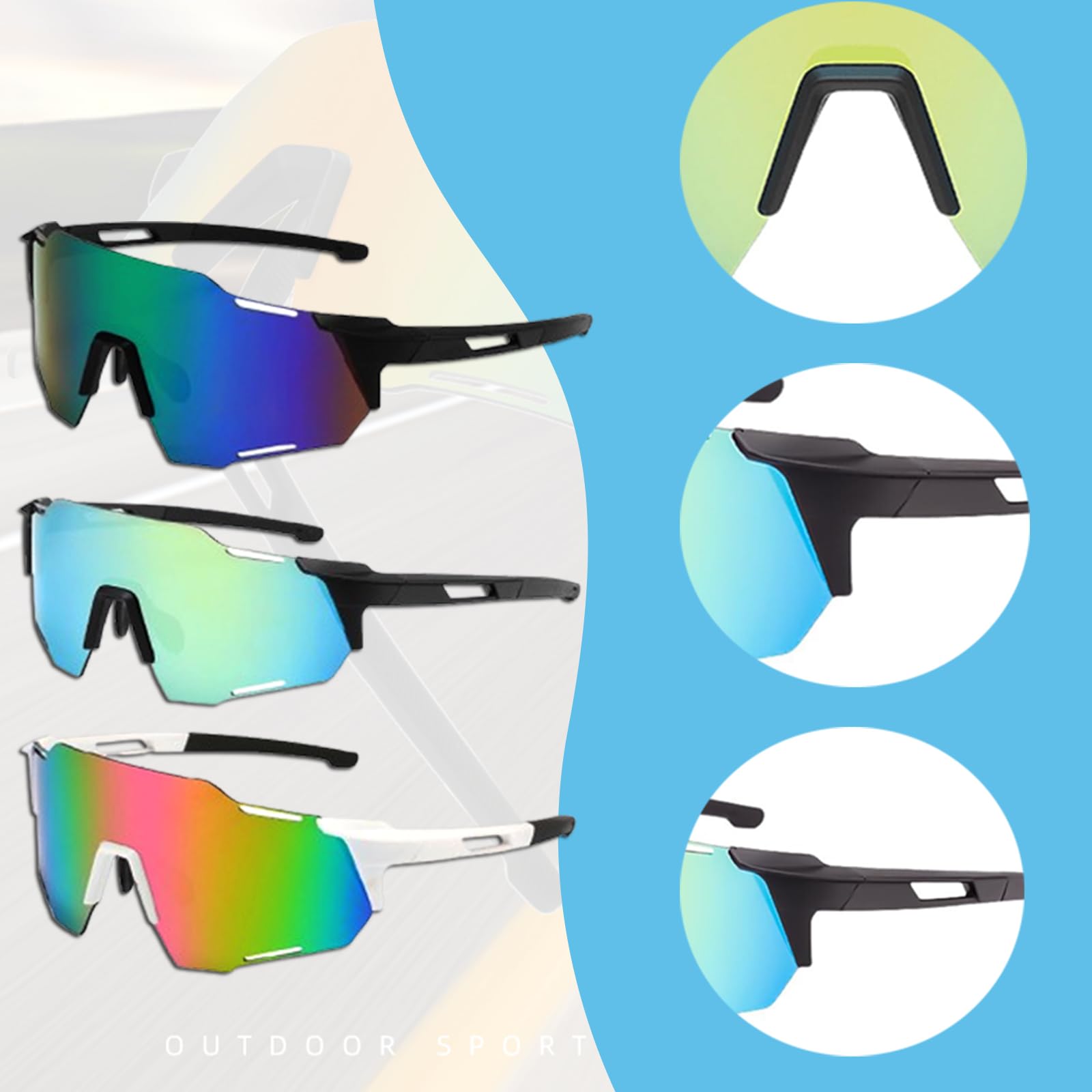 3 Pezzi Polarizzati Occhiali da Sole Sportivi, Occhiali da Sole da Bicicletta, Occhiali da Sole Sportivi Polarizzati, Occhiali da Ciclismo Antivento Uomo e Donna, per il Ciclismo, la Corsa
