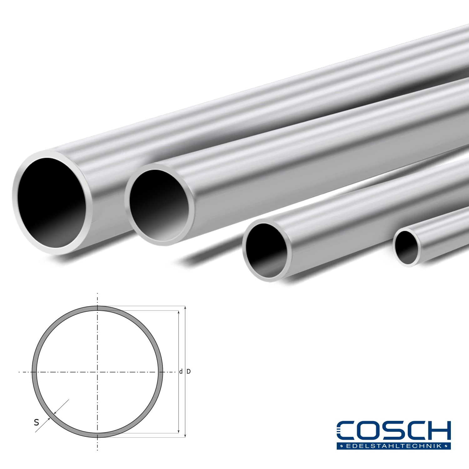 Edelstahl Rundrohr V2A geschliffen 33,7 x 2,0 mm (1") 300 cm (3 m)