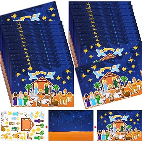 Yexiya 60 Sheets Christmas Nativity Stickers Make a Nativity Scene Sticker Kit Christmas Crafts for Religious Party DIY Nativity Stickers Nativity Scene Party Game for Xmas Supplies(Cute) Cover