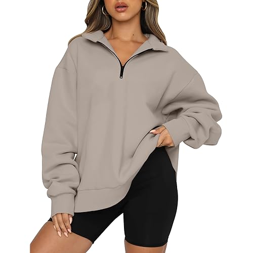 Trendy Queen Womens Oversized Sweatshirts Fall Sweaters Fashion Hoodies Half Zip Pullover Long Sleeve Shirts Clothes