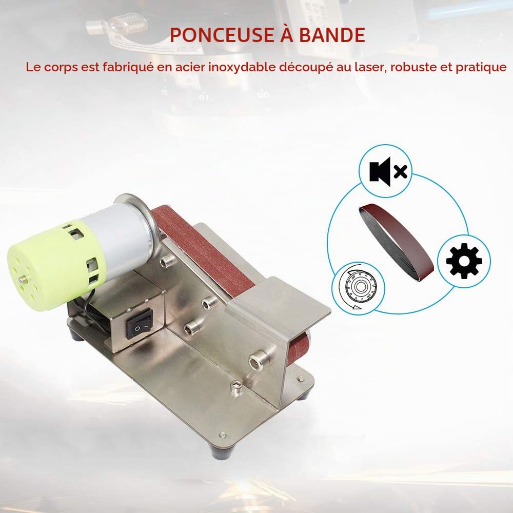 Ponceuses à bande, Affûteur de Couteaux à Angle Fixe à 15 Degrés 7 Niveaux Polisseuse Réglable, 100W Machine de Polissage avec 10pcs Bandes de Ponçage électrique