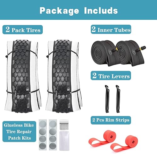 Miniatura 8 de Paquete de 2 neumáticos y tubos de bicicleta Cruiser de 24 x 2.125 pulgadas, 26 x 2.125 pulgadas, pared lateral blancanegra con kit de reparación, 2