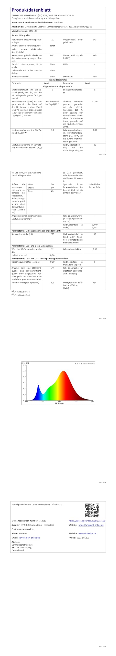 6 x 230V, 5W MCOB LED-Modul. So hell wie eine 50W Halogenlampe, warmweißes Licht mit einer Farbtemperatur von 3000K. Gibt 400lm ab. Flach mit den Abmessungen 50 x 23mm. Lebensdauer 20.000h