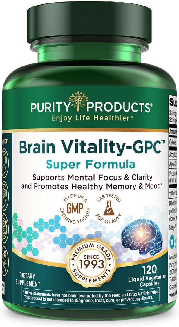 Brain Vitality-GPC Super Formula Acetyl L-Carnitine HCI + Alpha GPC + Phosphatidlyserine - Supports Normal Concentration and Mental Clarity - 120 Caps