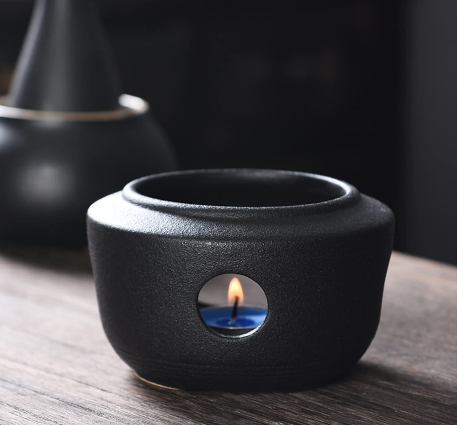 Tosnail 7-teiliges japanisches Sake-Set aus Keramik mit Stövchen, Hot Saki Set – Schwarz