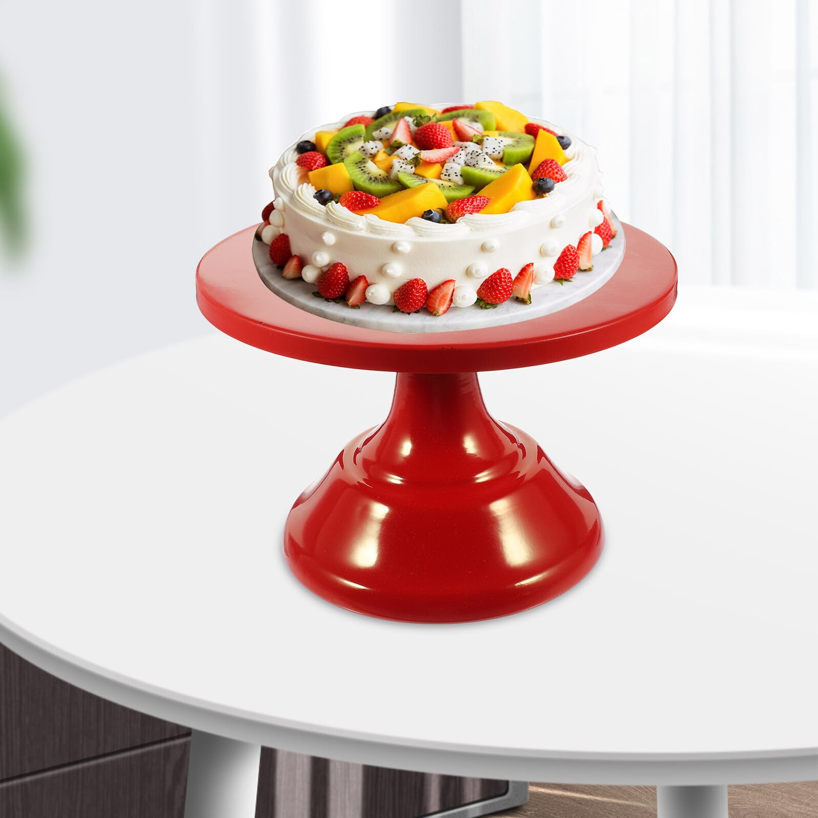 Ciieeo Soporte redondo de color rojo para cupcakes y frutas de mostrador, elegante soporte para tartas de boda o fiesta