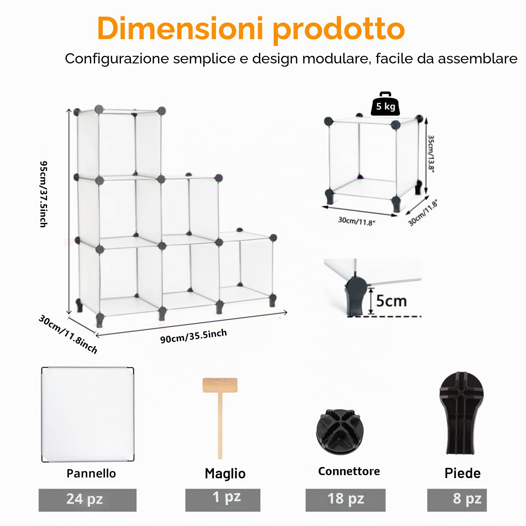 AWTATOS Organizer per armadio, modulare, 6 cubi, in plastica, per fai da te, libreria, vestiti, per casa, camera da letto, soggiorno, ufficio, bianco trasparente
