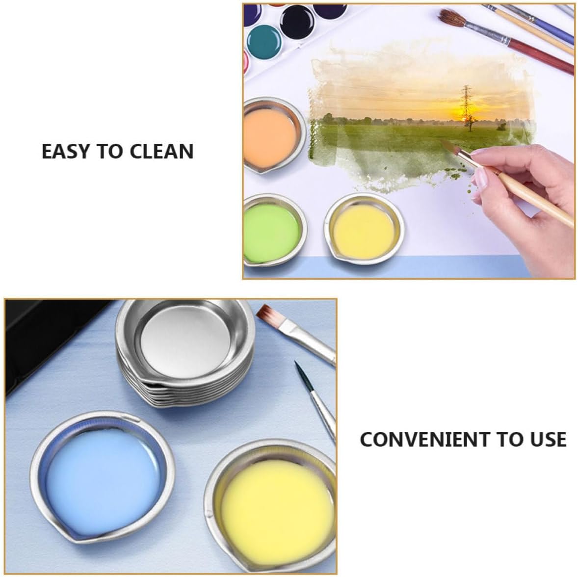8pcs Stainless Steel Artist Paint Tray with Easy Pour Spout for Precise Color Mixing, Sturdy Watercolor Palette Tray Designed for Model Painting and Craft Projects
