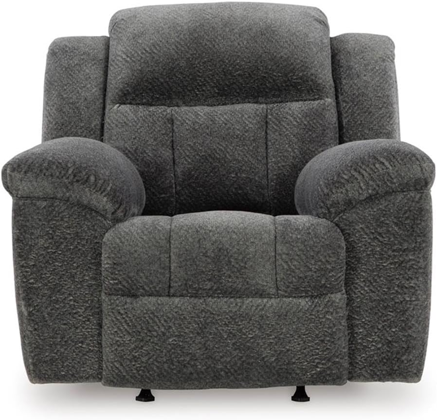 Pemberly Row Contemporary Polyester Recliner, Graphite Finish, 42" H x 43" W x 40" D, Metal-Reinforced Corner-Blocked Frame, Pull Tab Reclining Motion, Plush Living Room Chair for Everyday Comfort