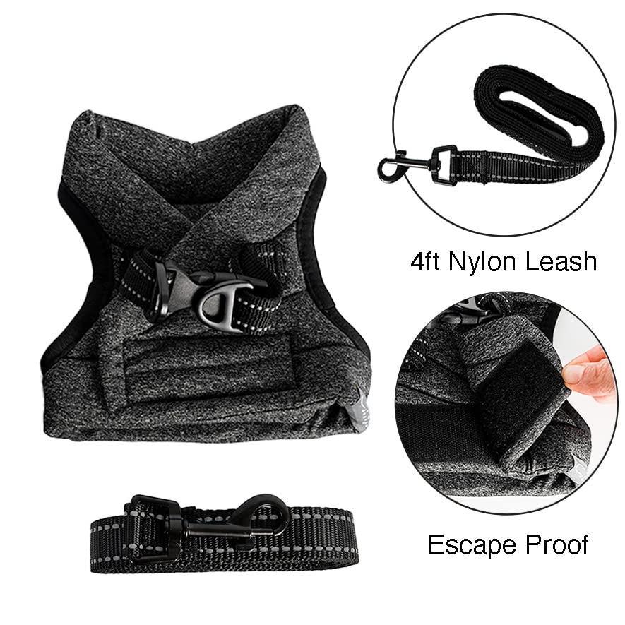 Crea CLEA- Pettorina per gatti ultra leggera e confortevole,con guinzaglio. (M, Nero)