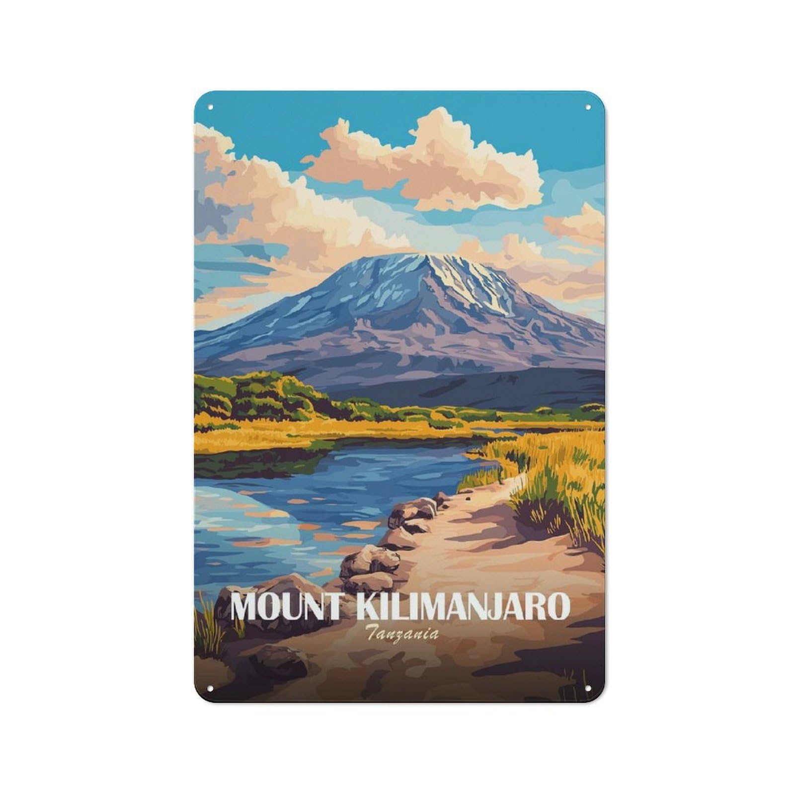 Junmoney Style-13 Mount Kilimanjaro, Tanzania Landscape Art Country Metal Wall Decor 30X20cm, Decorative Tin Sign For Farmhouse Kitchen, Pantry Or Dining Area