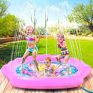 PRINCESSEA Splash Pad for Girls, XL 78" Outdoor Mermaid Children’s Water Pad, Wading
