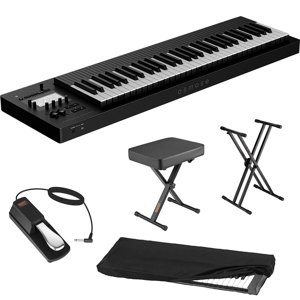 EXPRESSIVE E Osmose 61-Key Synthesizer and MPE Controller Bundle with Auray KSCL-2X Double-X Keyboard Stand, Auray PBS-17 X-Style Piano Bench, Auray FP-P1L Sustain Pedal and Kaces KKC-MD Dust Cover
