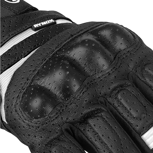 Image of Rynox Air GT Gloves - CE Certified Cuff Length Motorcycle Riding Leather Gloves | Impact Protection |Abrasion Resistance - Black White, Small