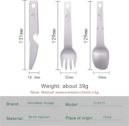 Miniatura 3 de Boundless Voyage Juego de vajilla de titanio para acampar al aire libre, cuchillo tenedor, cuchara, abridor de botellas, juego combinado de