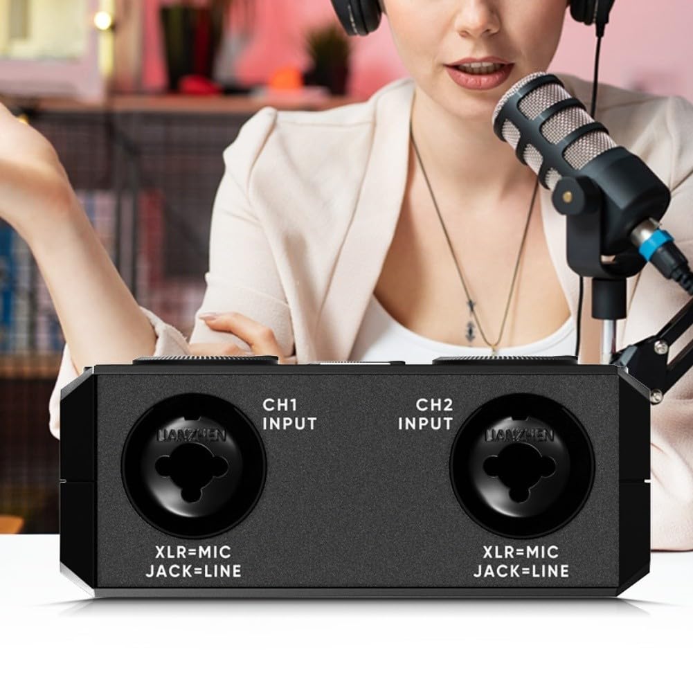 Carte son externe professionnelle pour chant et diffusion en direct, interface audio USB compacte avec boîtier en ABS, adaptateur de micro portable pour PC et mobile, noir