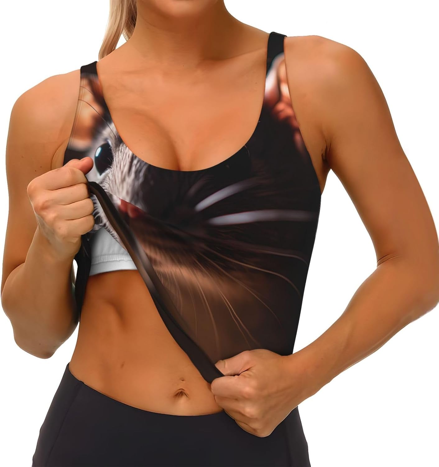 Rat's Head Printed Women's Sports Vest, Suitable for Yoga, Pilates and Fitness Training -
