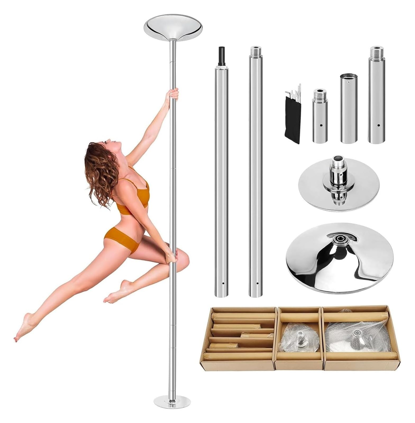 JYBNBBE Stripper Pole,Dance Pole, Static & Spinning Stripper Pole, Pole Dancing Pole Complete Kit, Fitness Training Aerial Dance Pole,Height 2.23-3.24m(7.3ft
