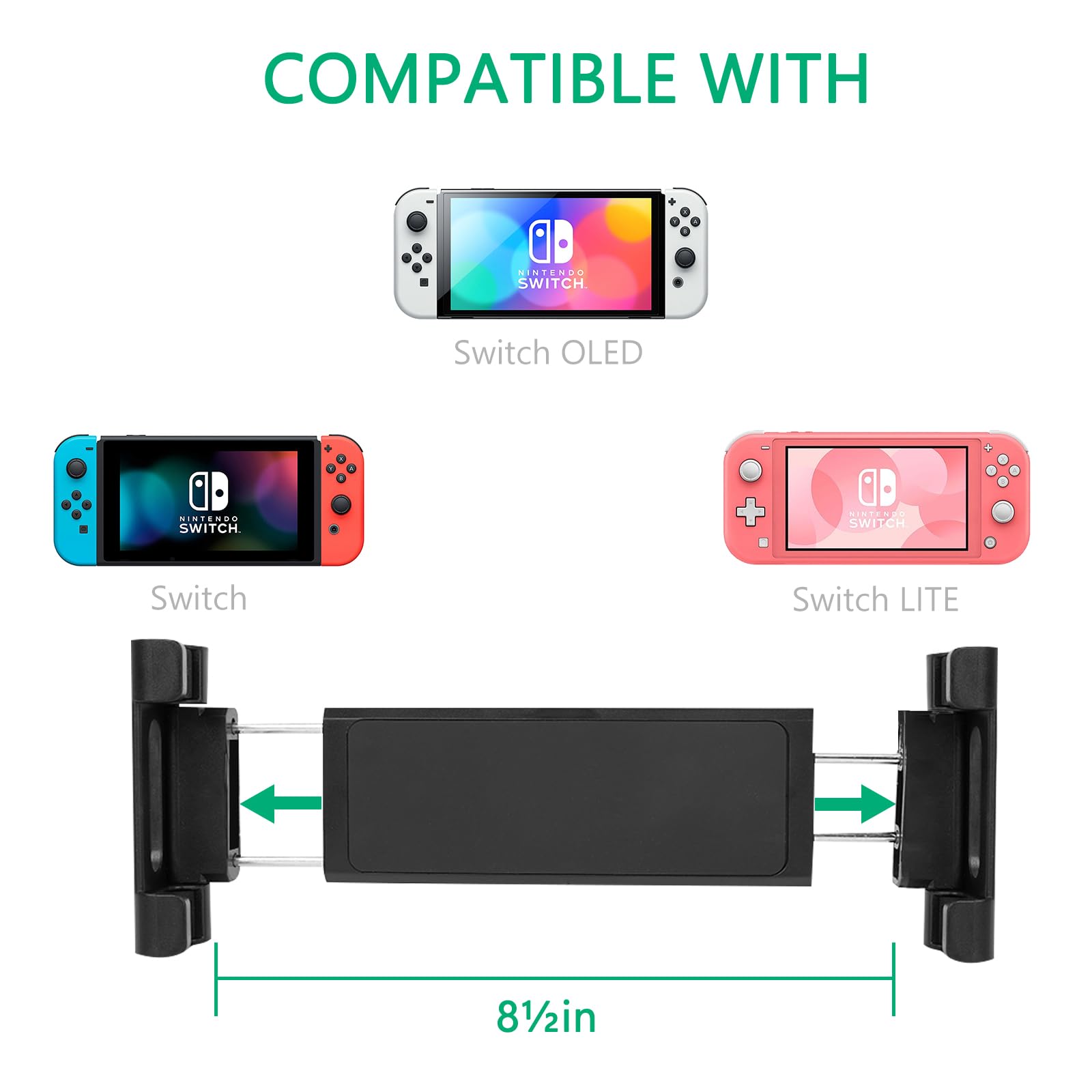 GEEKRIA Supporto per Poggiatesta per Auto Accessori da Gioco Compatibile con Nintendo Switch/Switch OLED/Switch Lite/Cellulare o Altri Dispositivi da 5,5-10,5", Rotazione a 180° Regolabile (Nero)