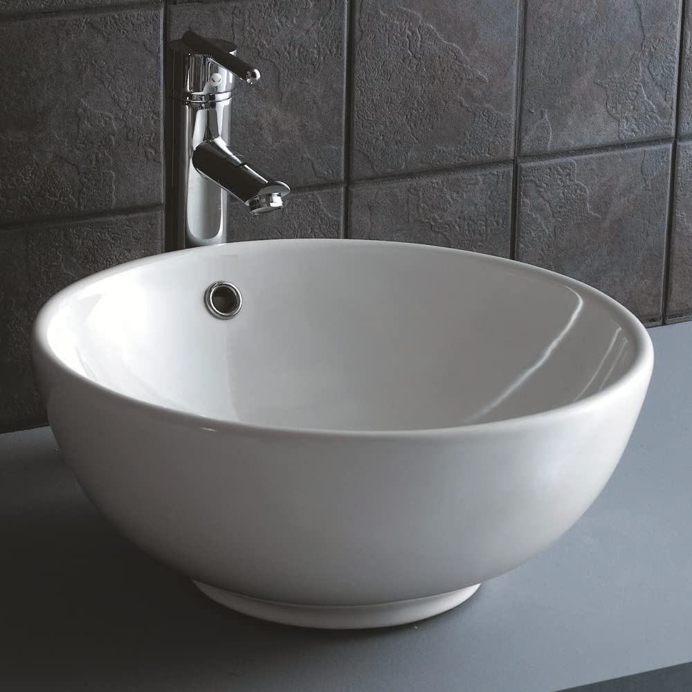 NEG Keramik Waschschale Uno20A, rund, Durchmesser 43 cm, 17 cm hoch | Aufsatz Waschbecken, weiß, hoher Rand, Nano-Beschichtung