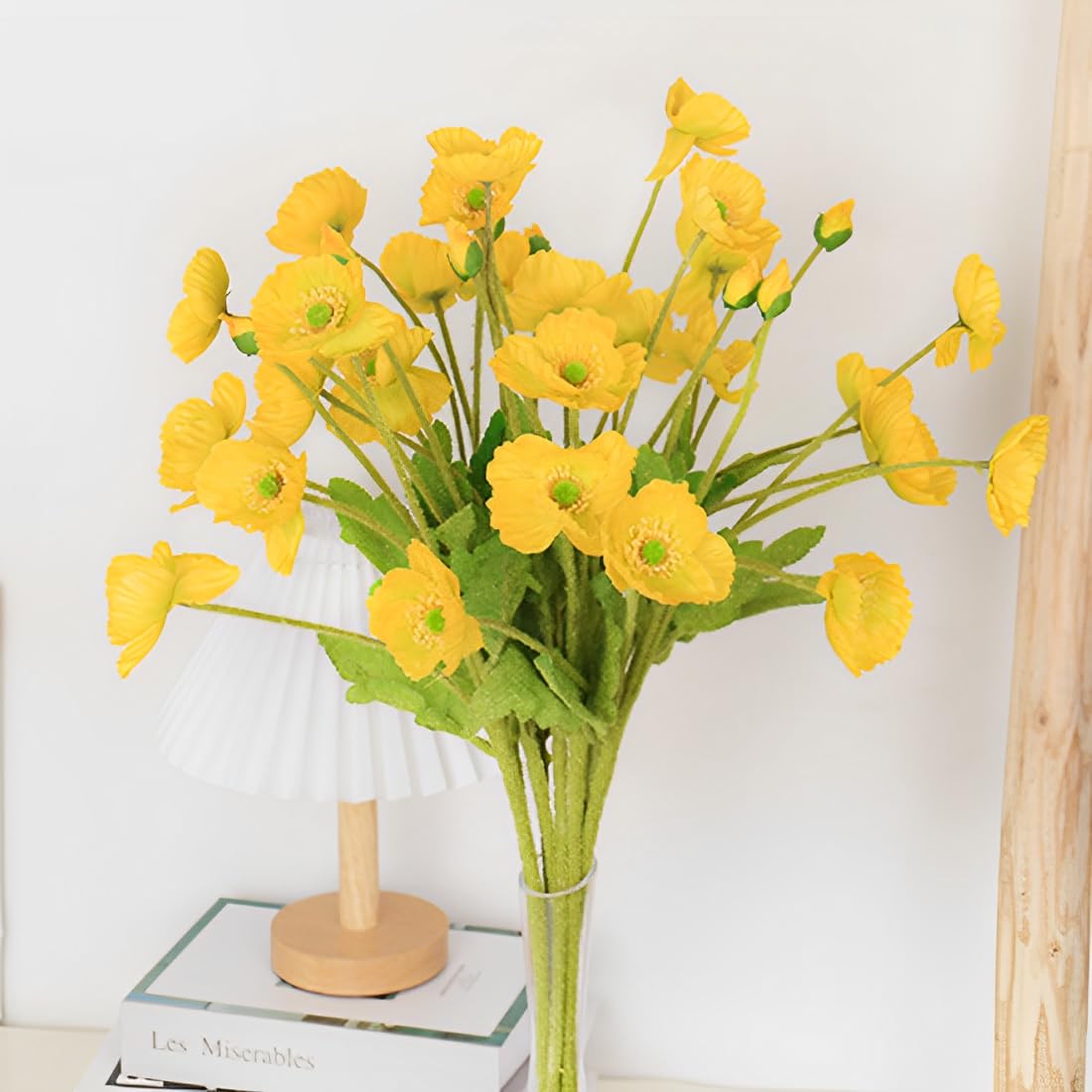 JPORSHU 8 Pcs Bouquets Artificial Poppy Flowers, 23.3inch Realistic Silk PU Fake Wild Flowers for Home Wedding Party Decor, Floral Arrangements, Kitchen Table Centerpiece Vase (Yellow)