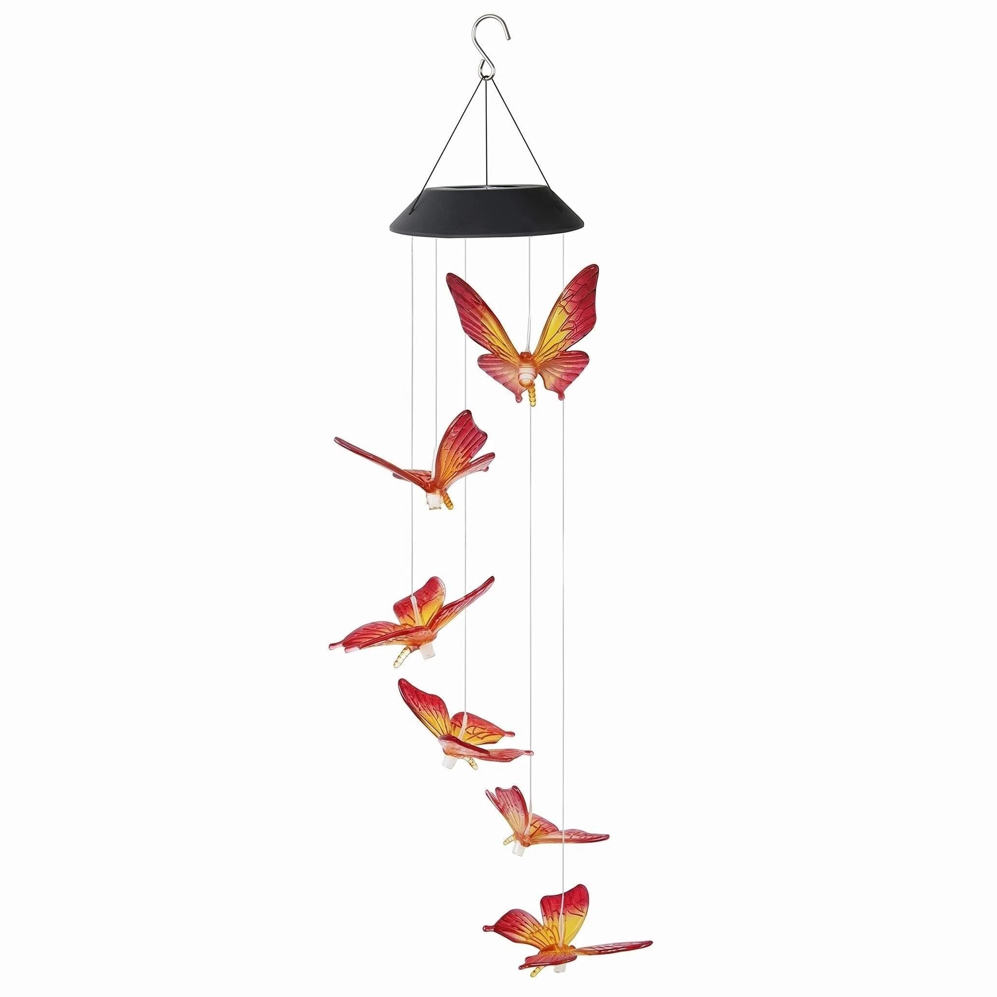 Solar Butterfly Wind Chime Hanging Solar Light Romantic Patio with Hook Waterproof Decorative Gentle Chime Auto On Off Outdoor Garden Patio Yard Decor Birthday for Women
