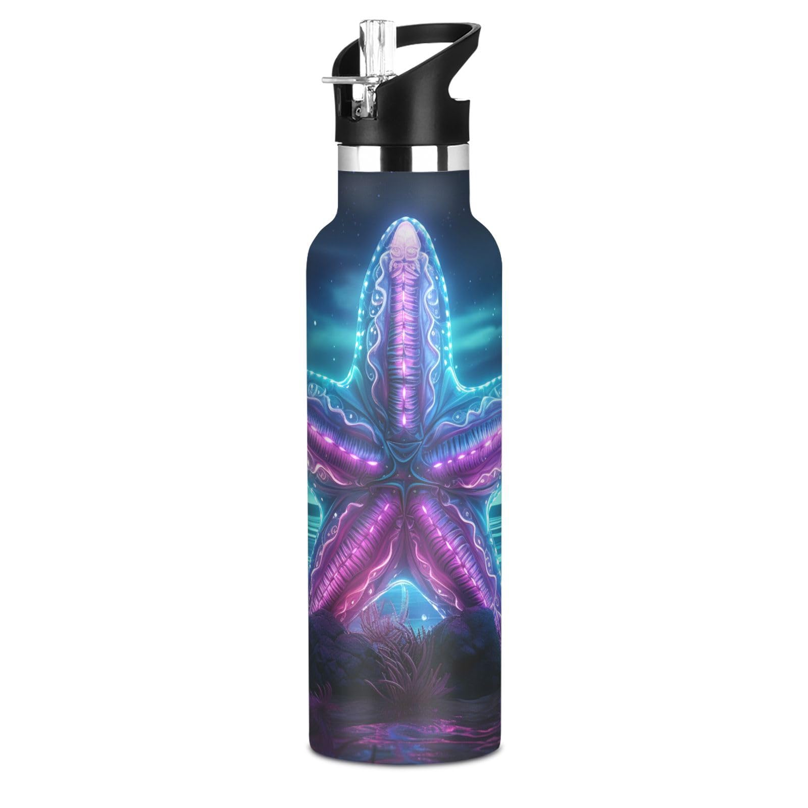 Kaaviyo Boys Pattern Starfish Purple Crystal Star Water Bottle Stainless Steel Jug Insulated Vacuum Cup For Girls(600Ml)