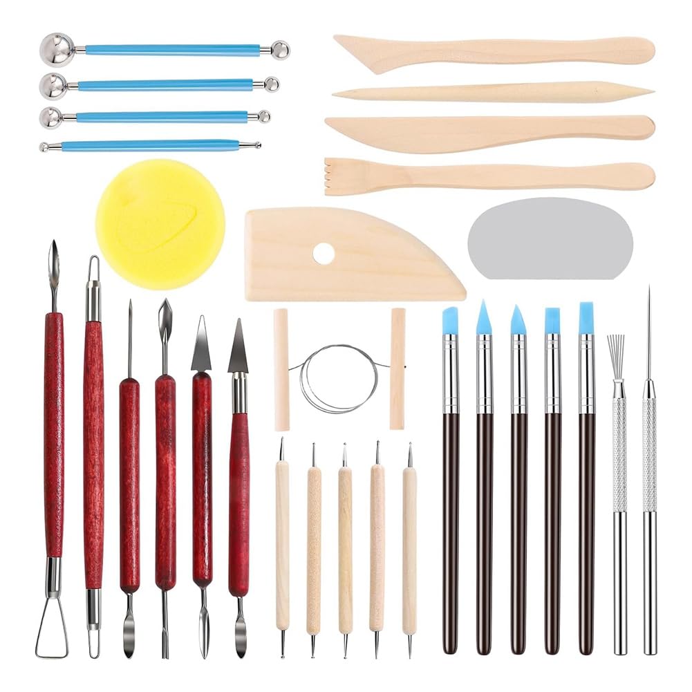 Littimoon Ceramic for Clay Sculpting Tools 30PCS with Wire Pottery Modeling Tools Set for Ceramic Polymer for Clay Carving Molding
