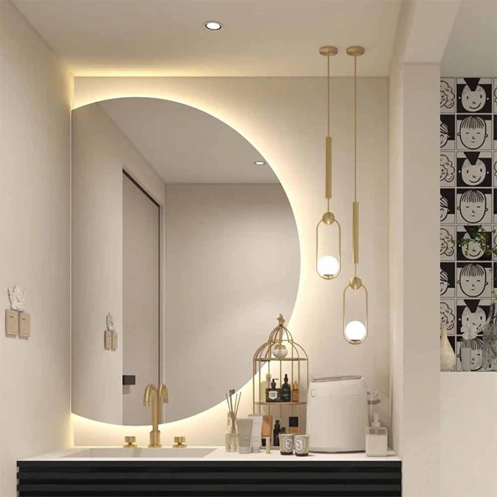 Fitlin Dimmable LED AntiFog Bathroom MirrorModern Backlit Wall Mirror with SemiCircle DesignStylish Vanity Mirror for Home & Spa Use(Left Cut,120x80cm/47x32in)