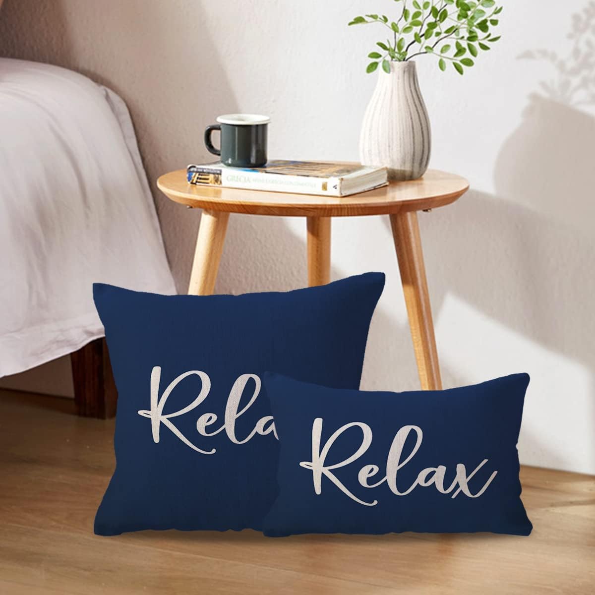 ULOVE LOVE YOURSELF Relax Lumbar Throw Pillow Case 12×20 Inch Housewarming Gifts Farmhouse Blue Decorative Rectangular/Waist Cushion Cover for Sofa Beach Porch Bench Decor(12"×20", Blue) - Image 3