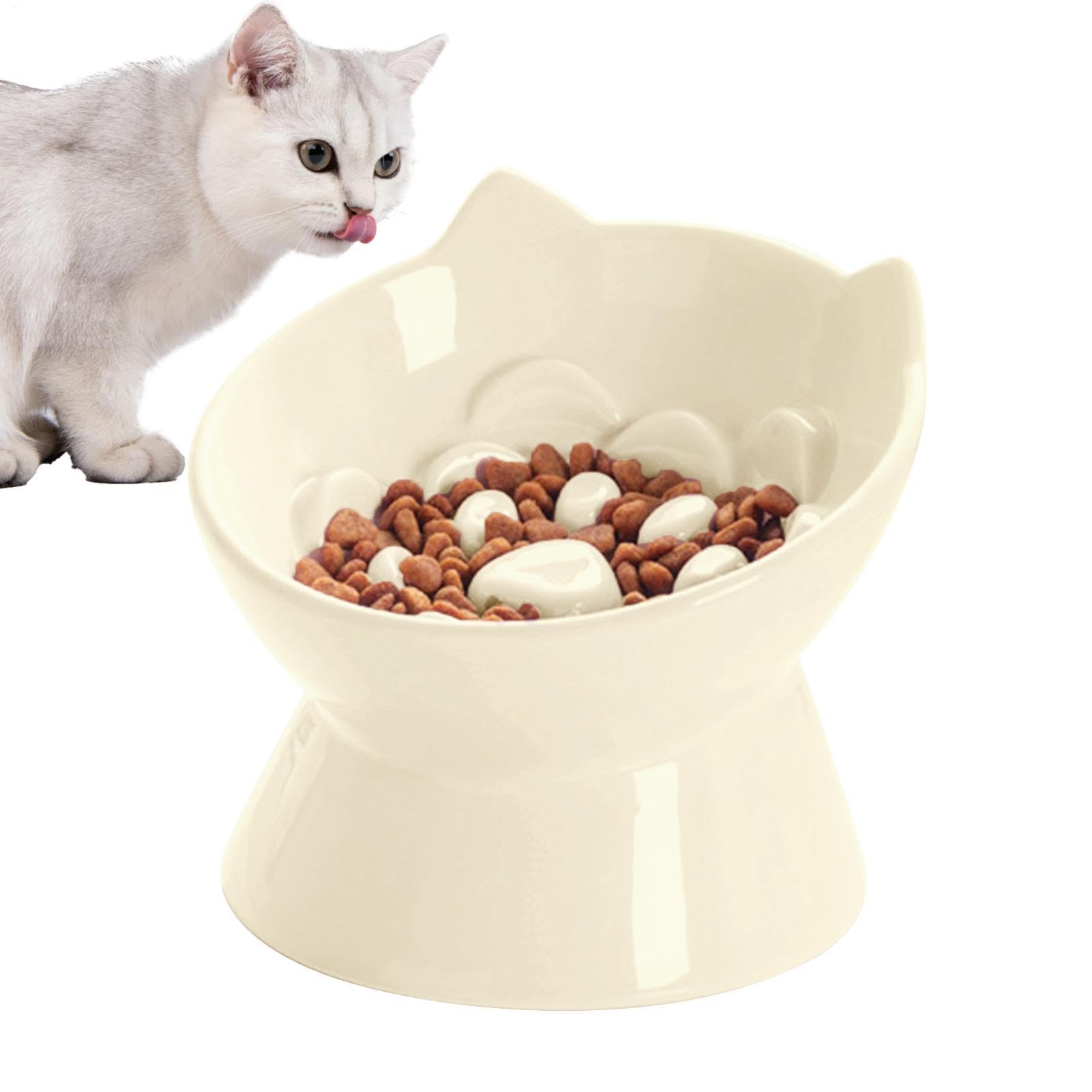 Gamelle Surélevée Pour Chat Distributeur De Nourriture Lente En Céramique | Bol Haut pour Nourriture des Chats Parfait Pour La Maison, La Cuisine, La Salle À Manger, Le Salon Et Le Patio.
