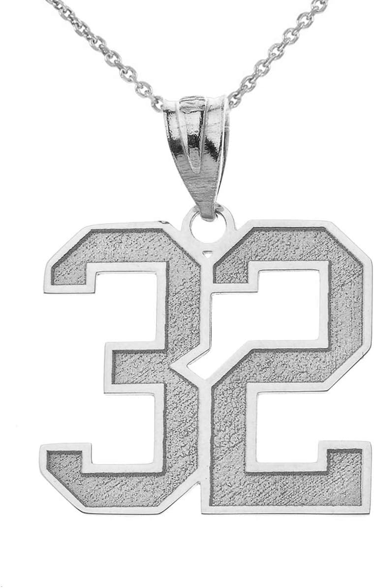 14K White Gold Customizable Sports Jersey Lucky Number and Name Pendant Charm with Personalized Engraving - Choice of Length