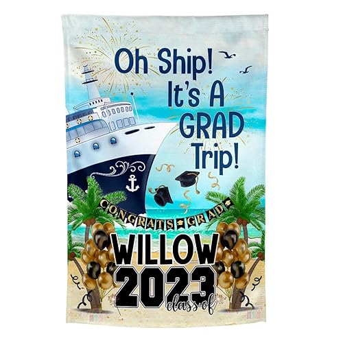 Oh Ship! It's a GRAD Trip! - Black & Gold - Cruise Door Decoration - PERSONALIZED - Banner Flag - Standard or Premium Fabric - CF011
