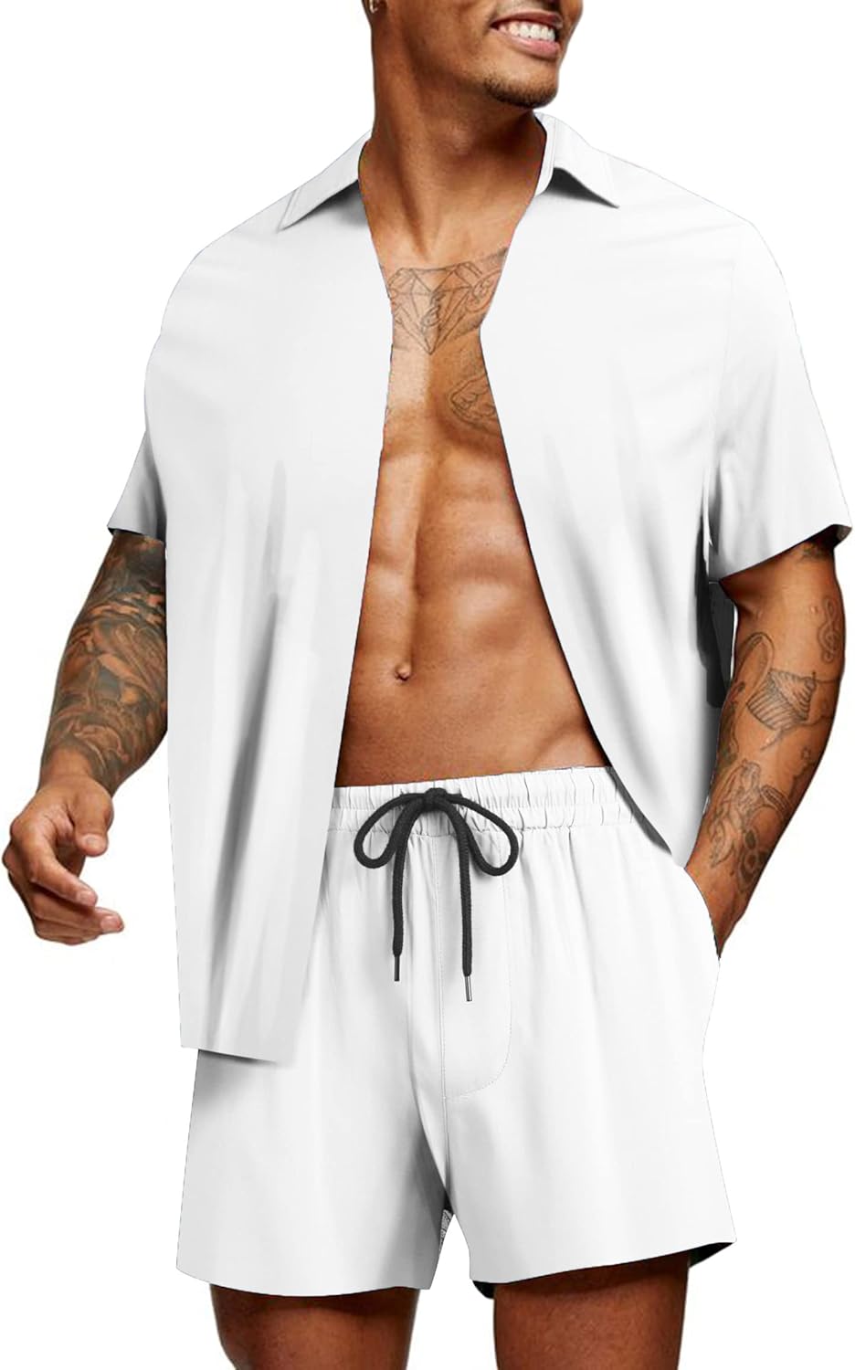 COOFANDY Men's Hawaiian Matching Set Summer Beach 2 Piece Outfits Flower Button Down Shirts and Shorts Vacation Outfits
