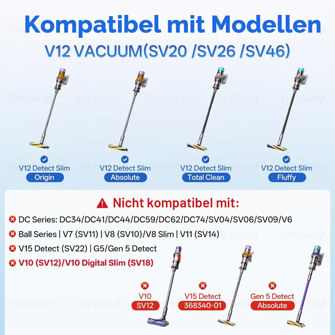 Bürste Ersatzteile kompatibel für Dyson V12 Detect Slim, Zubehör Bodenbürste mit grünem LED-Leuchten, Bodendüse für Hartböden und Teppiche