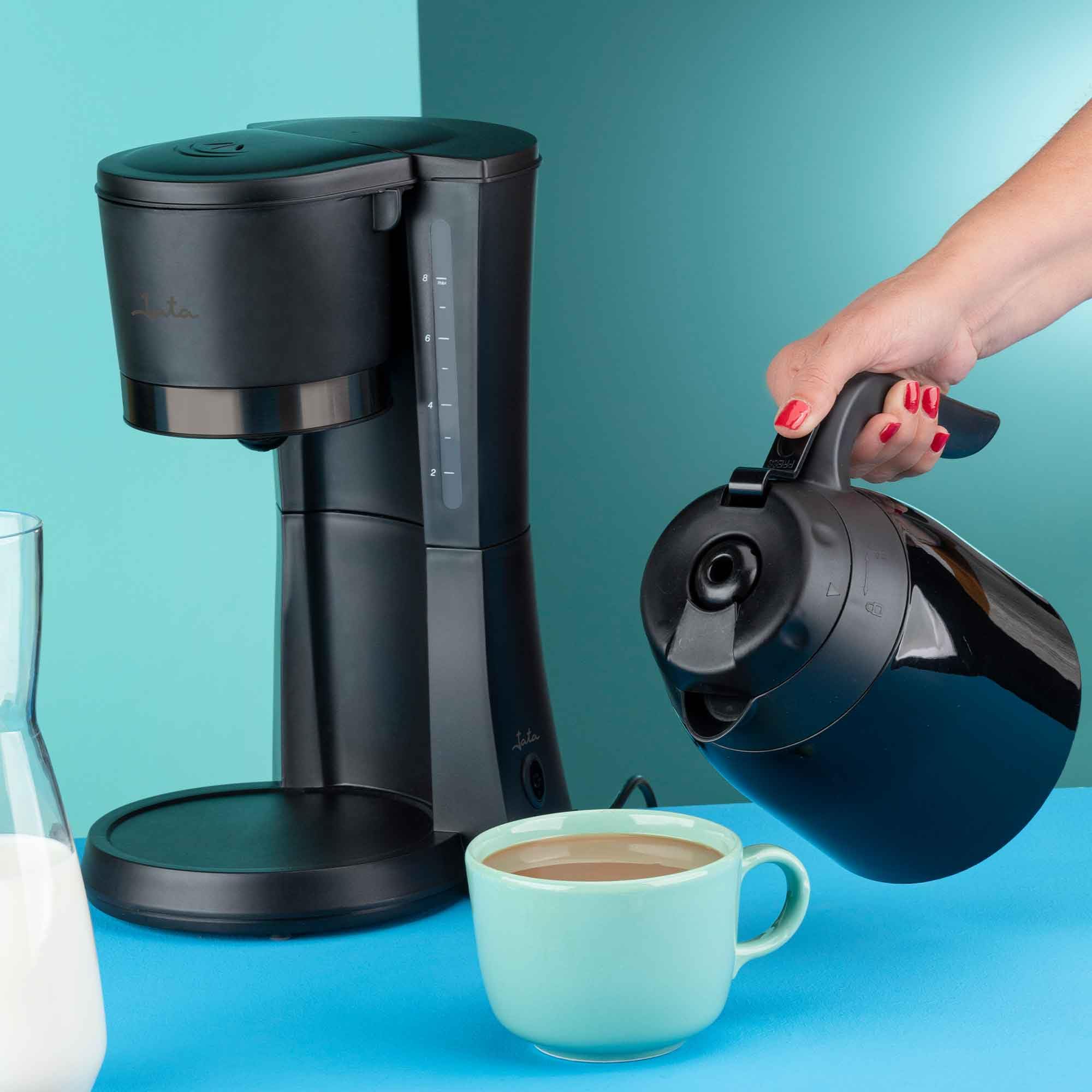 JATA JECA1800 - Cafetera Goteo. Cafetera Electrica de 2 a 12 Tazas. Con Jarra Termo. Mantiene Temperatura hasta 12 Horas. Filtro Permanente. Capacidad: 1 L. Compacta. Apagado Automático. 650 W