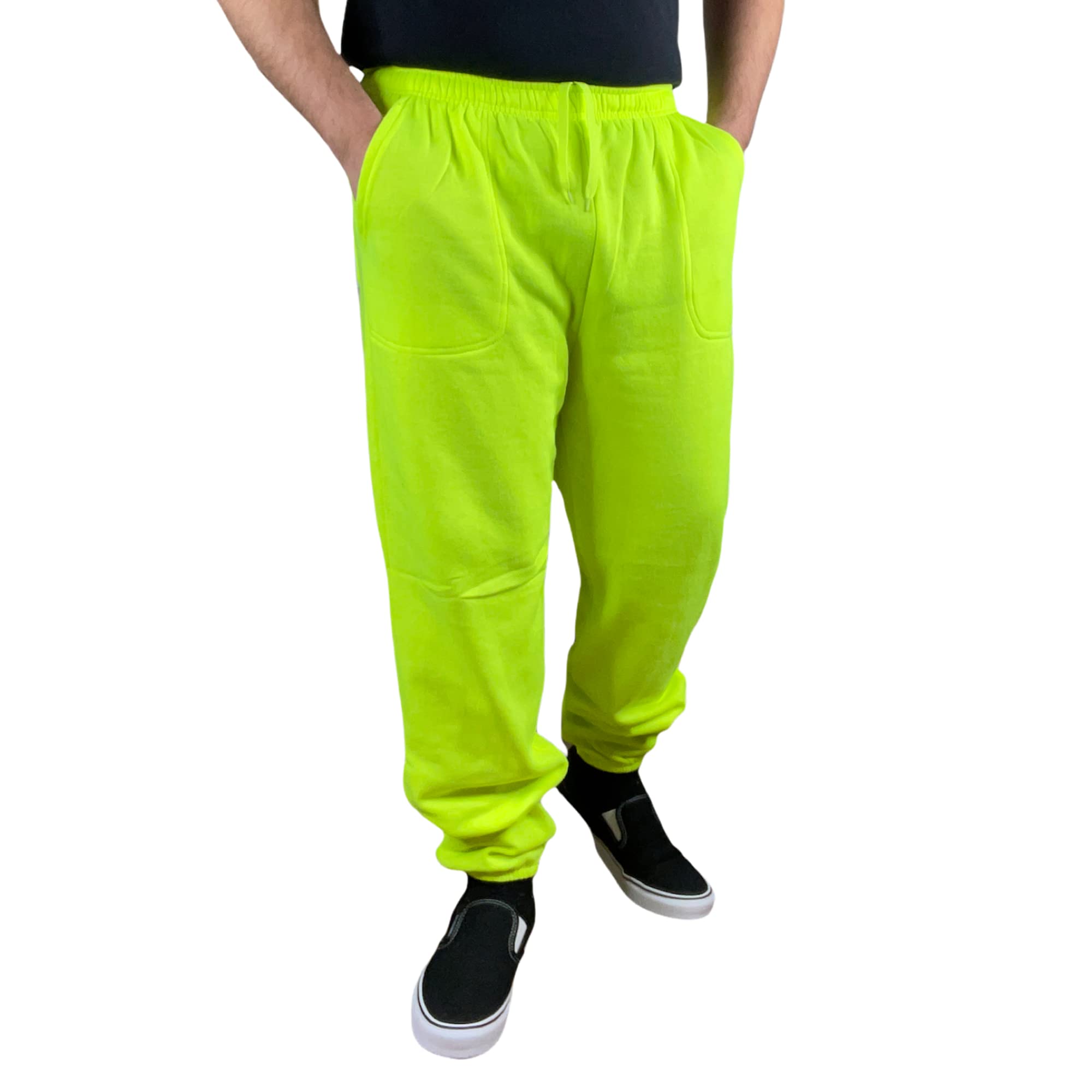 Safety Orange Sweatpants Mens - Orange Pants for Men - Prime Bright Orange Sweat Pants Joggers - Fleece Neon (Neon Green, Medium)