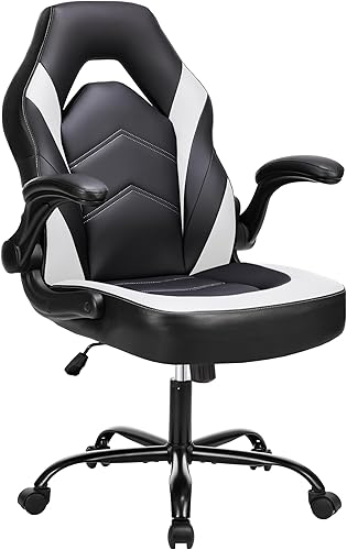 DUMOS Silla ergonómica para juegos de computadora, videogamer con soporte lumbar de piel sintética, escritorio de oficina en casa con reposabrazos