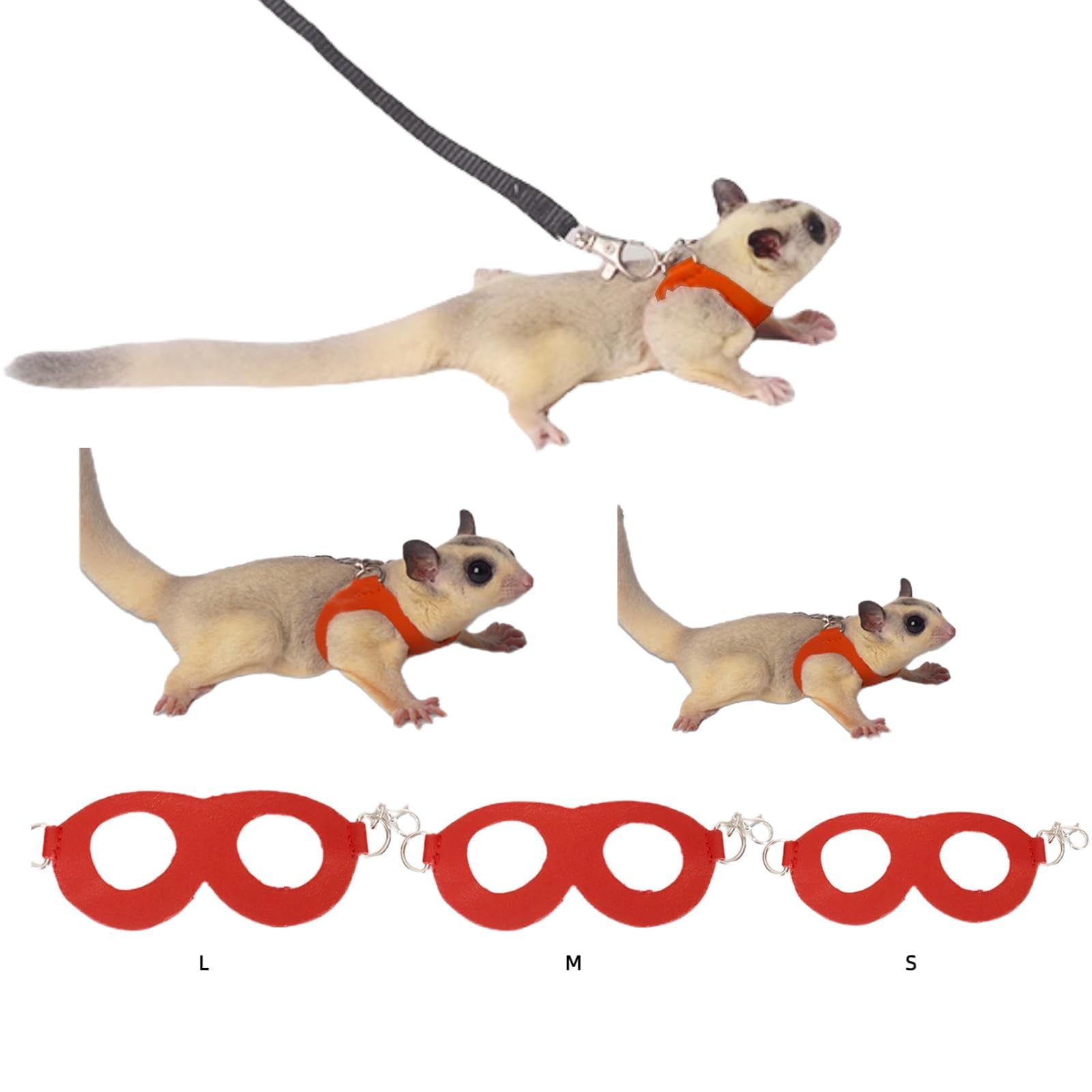 MANON ROSA Sugar Glider Harness & Leash Set - Escape-Proof 3-Piece Adjustable Vest for Squirrels Rats Mice Mouse & Small Animals - Hamster Gerbil Walking Gear, Pet Toy Accessories, Red