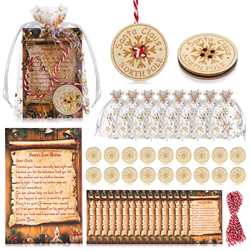 Roowest Santa Lost Button with Letter Snowflakes Organza Bags Santa Claus Lost Button Ornament North Pole Express Letter for Christmas Morning Xmas Tree Fireplace(75 Pieces)