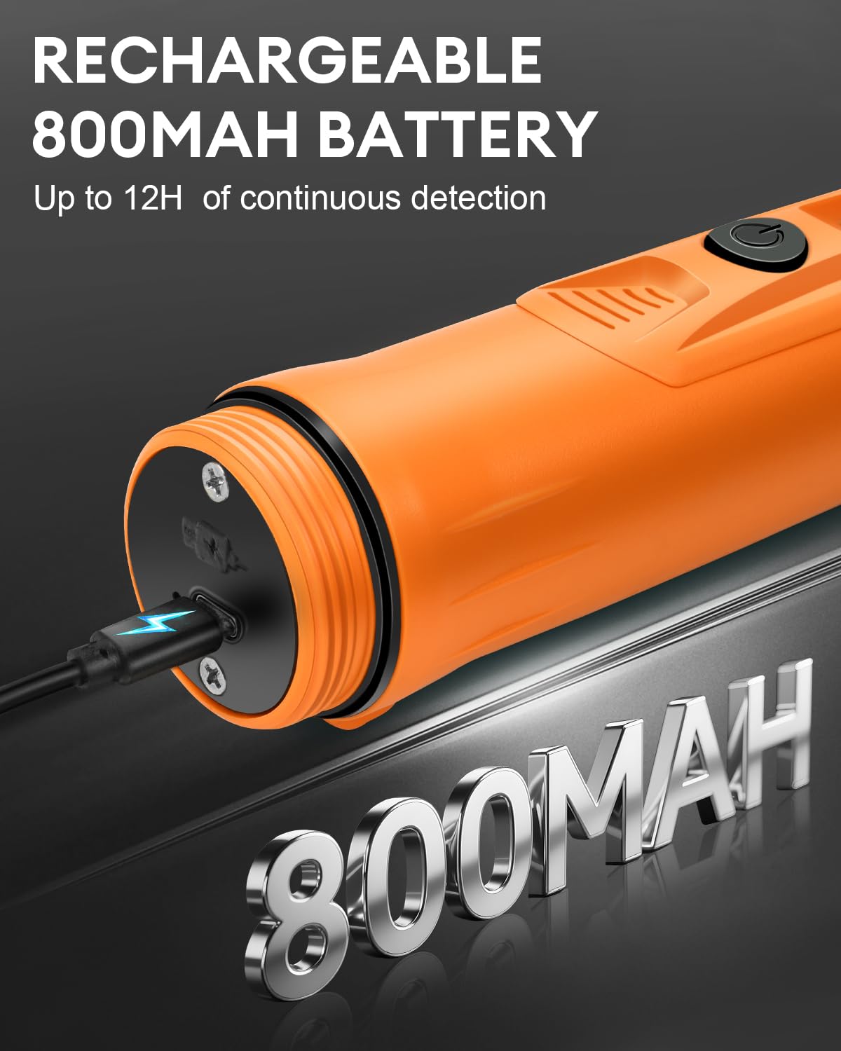 Dmyond Pinpointer detector de metales recargable, batería de 800 mAh, impermeable IP6 | Para adultos y niños, profundidad máxima de detección de hasta 4 pulgadas, 3 modos de alerta, varita puntero de mano, naranja